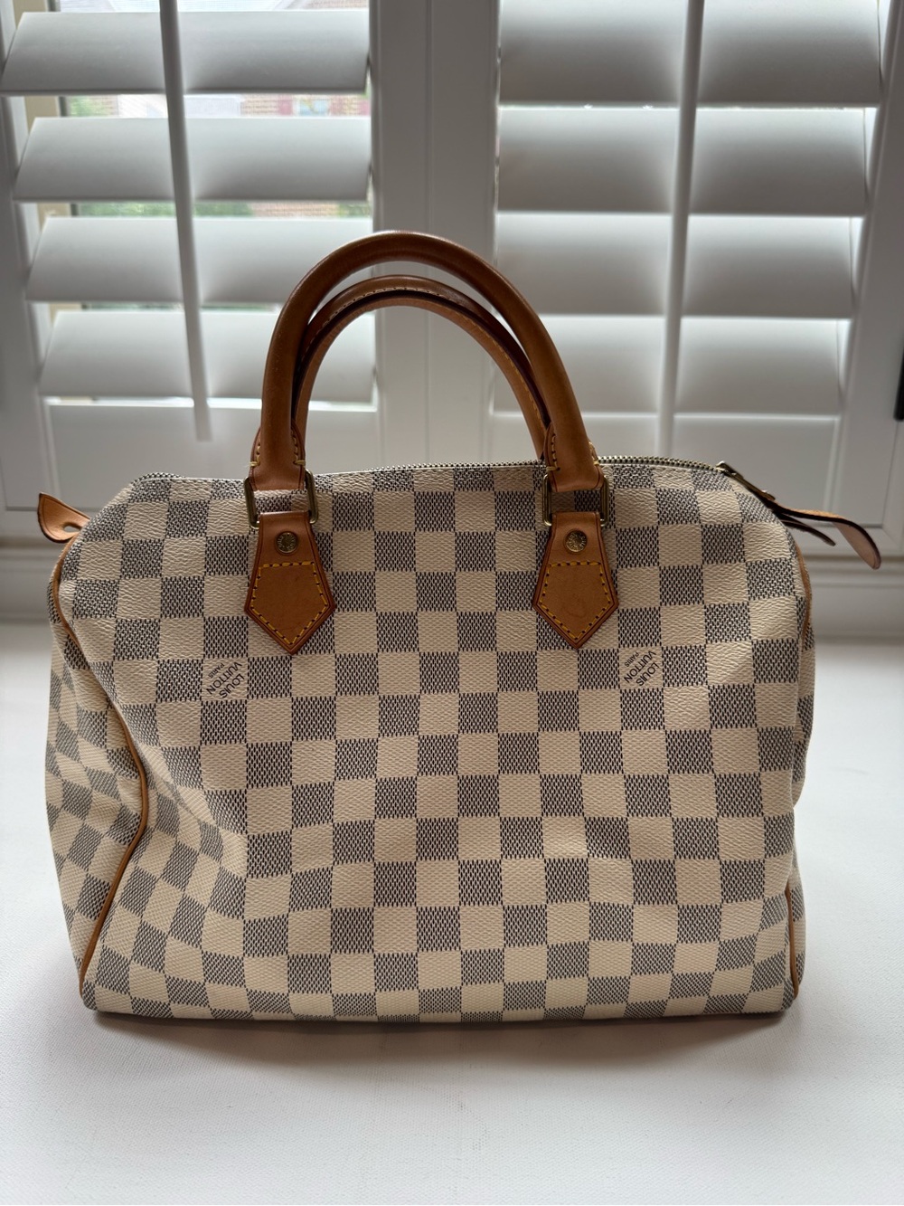 Luxe Beige and Brown Checkered Satchel